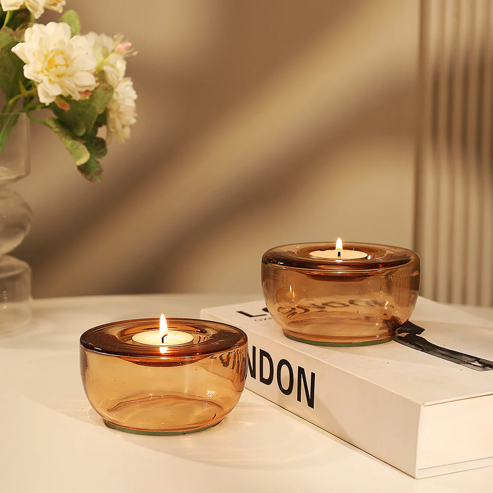 Ella Round Tealight Holders, Set of 2 - Mocha