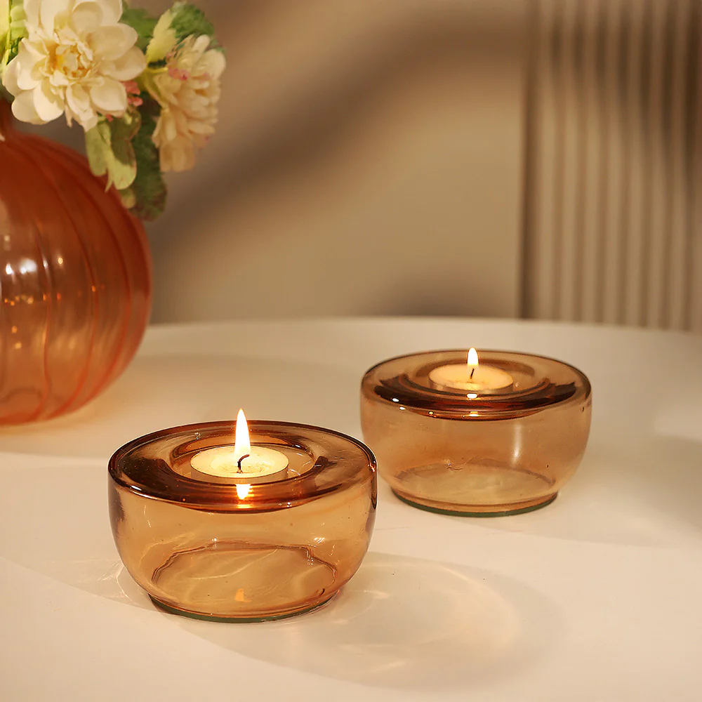 Ella Round Tealight Holders, Set of 2 - Mocha - Image 3