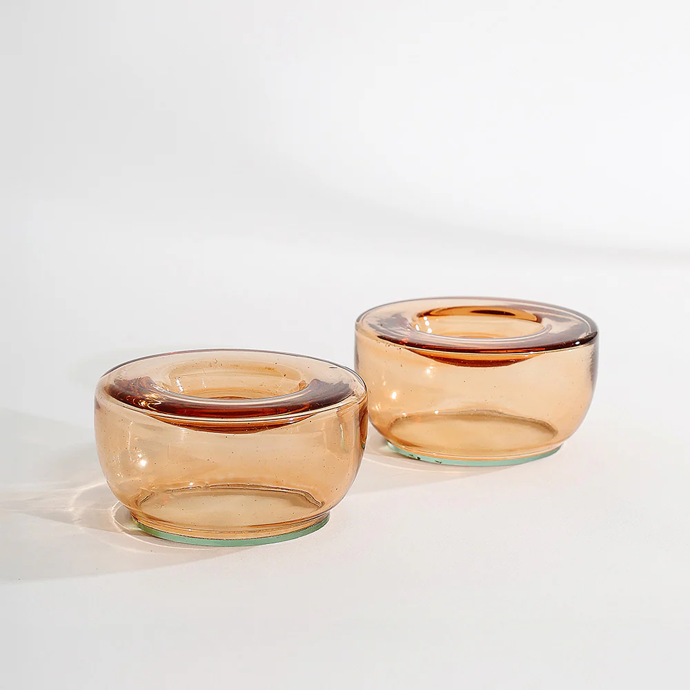 Ella Round Tealight Holders, Set of 2 - Mocha - Image 4