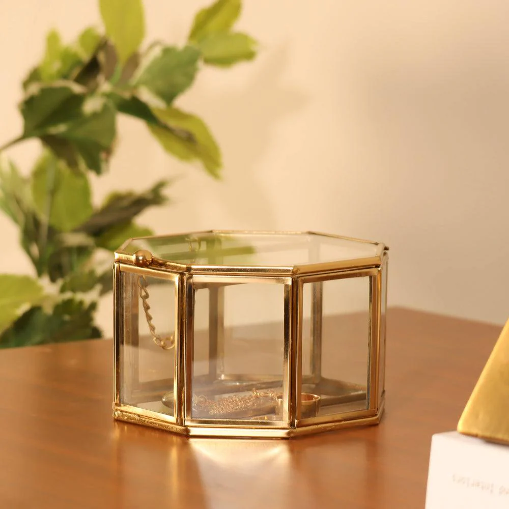 Elle Octagonal Jewellery Box Small - Gold - Image 2