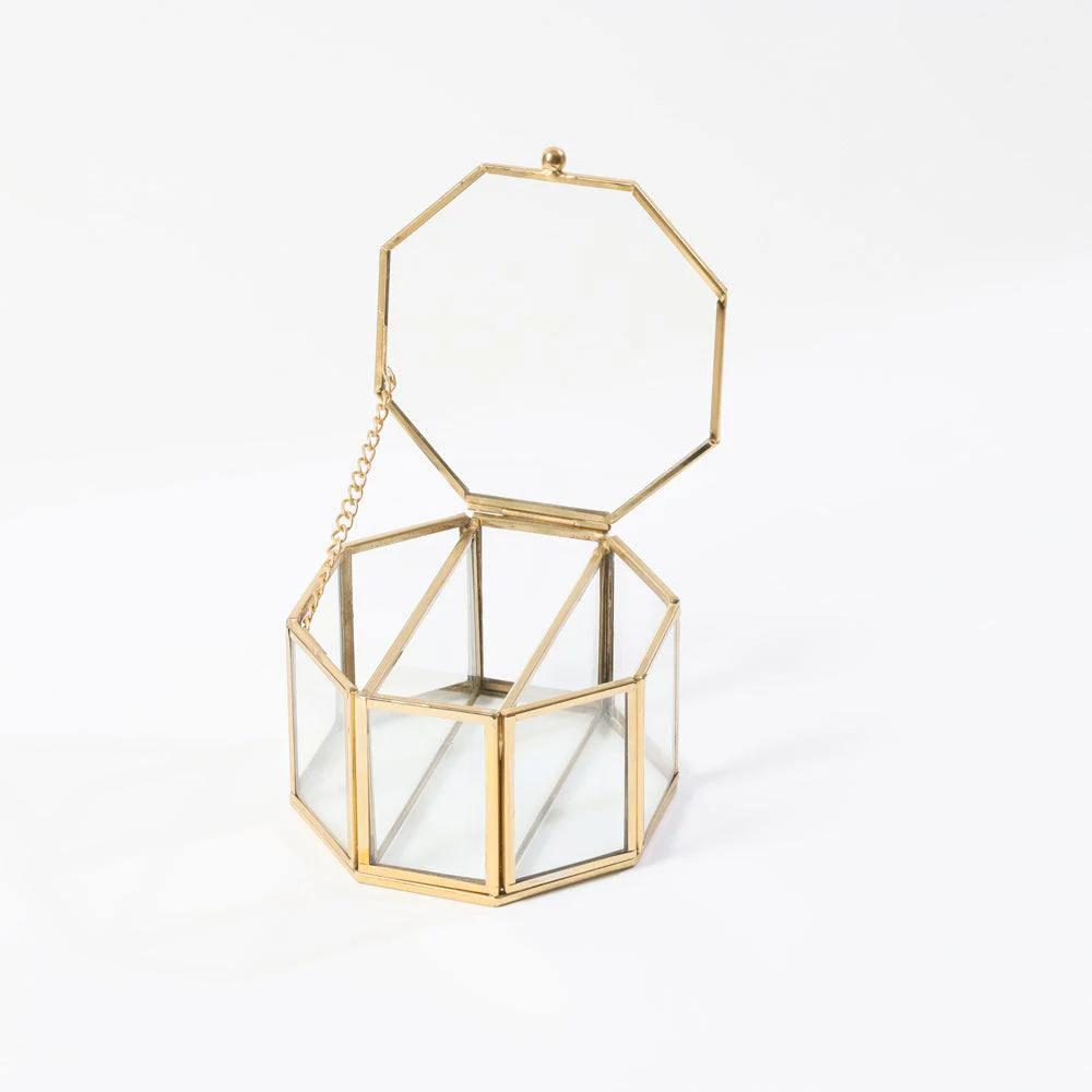 Elle Octagonal Jewellery Box Small - Gold - Image 3