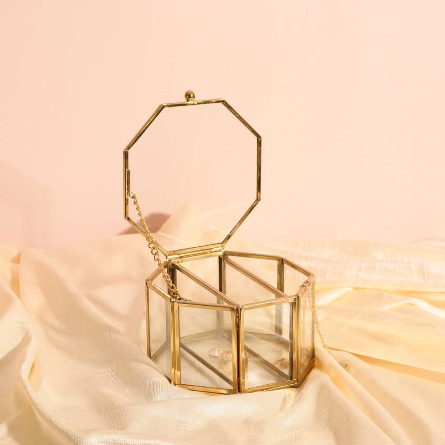 Elle Octagonal Jewellery Box Small - Gold - Image 4