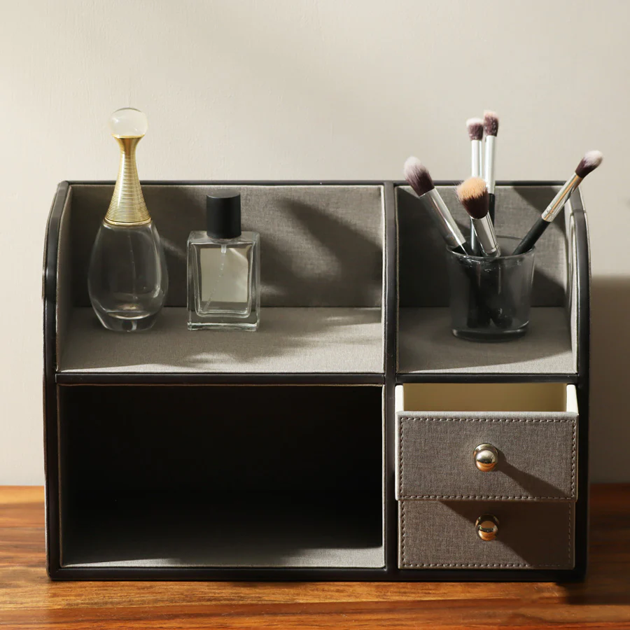 Elle Two-Tier Organiser with Drawers - Textured Grey - Image 2