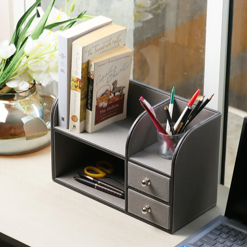 Elle Two-Tier Organiser with Drawers - Textured Grey - Image 4
