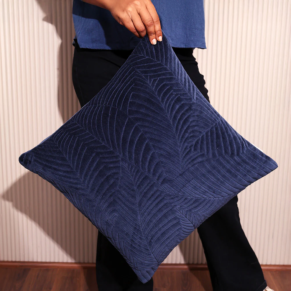 Elm Quilted Cushion Cover 45x45cm - Navy Blue - Image 3