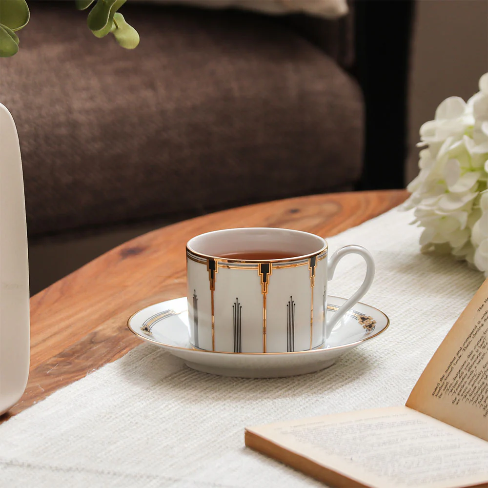 Empire Porcelain Cup & Saucer, Set of 6 - Gold - Image 2