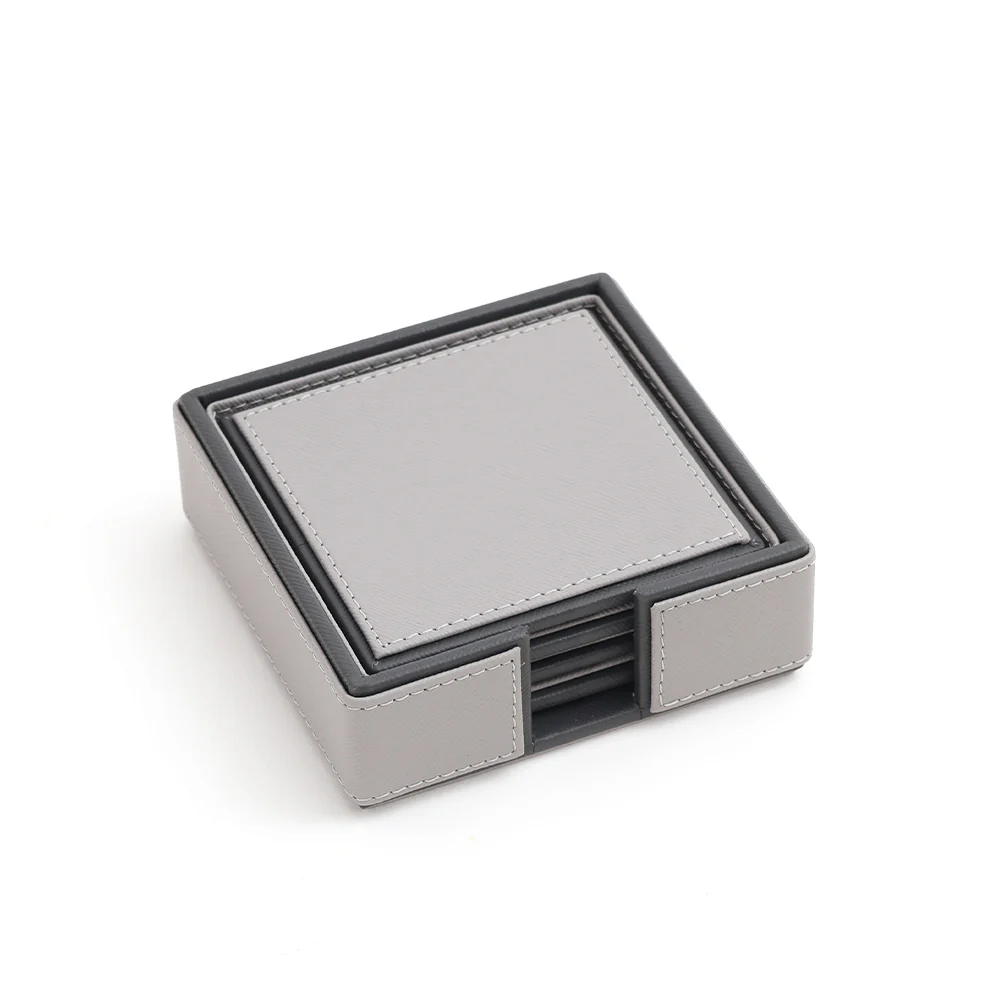 Espra Square Coasters with Holder, Set of 4 - Light Grey - Image 4