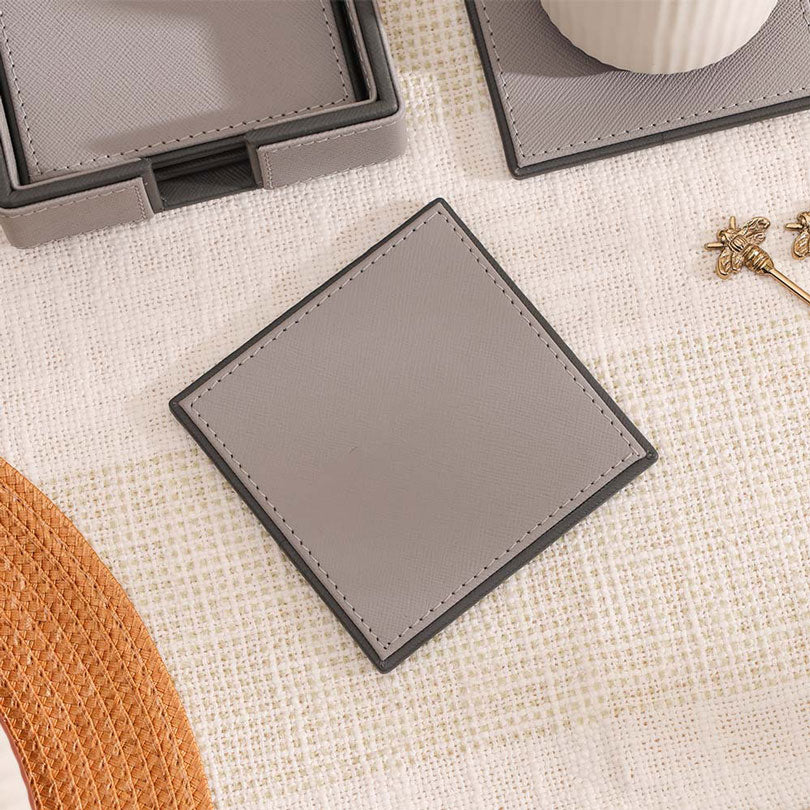 Espra Square Coasters with Holder, Set of 4 - Light Grey - Image 6