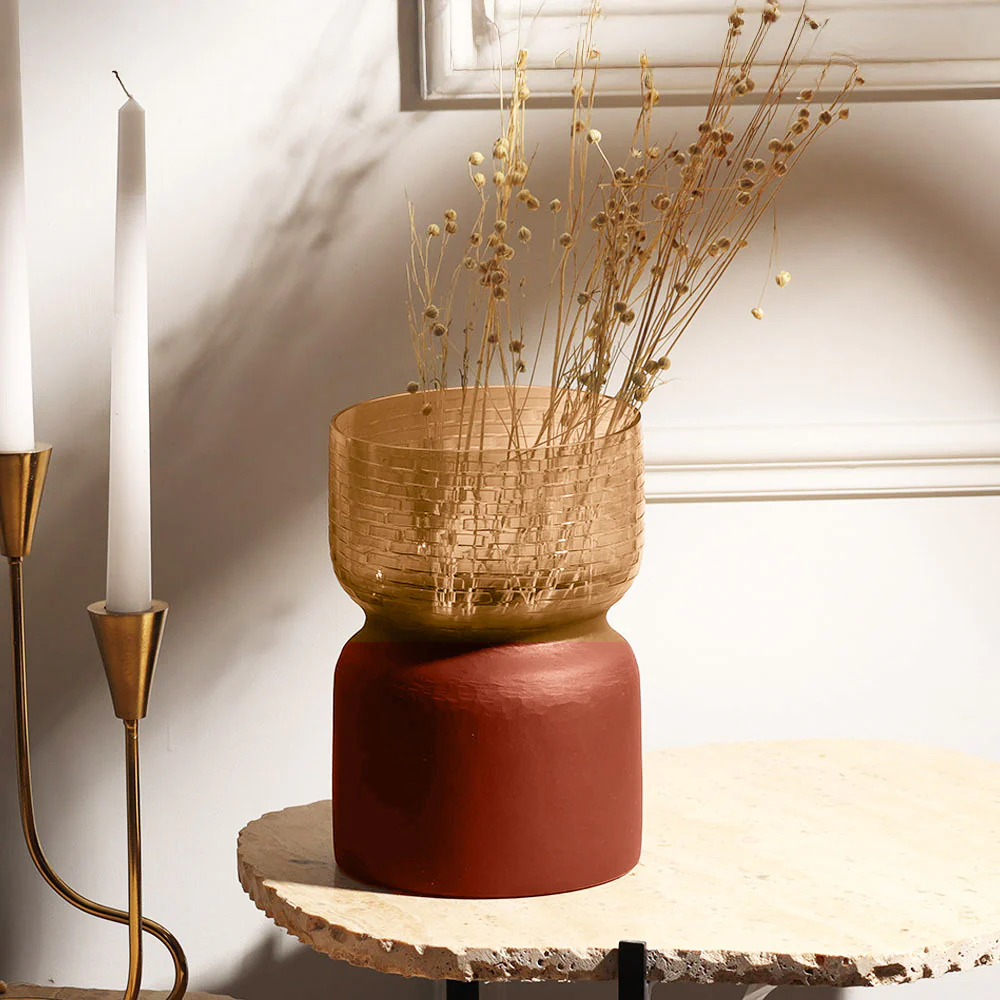 Estonia Dual-Toned Glass Vase Medium - Terracotta