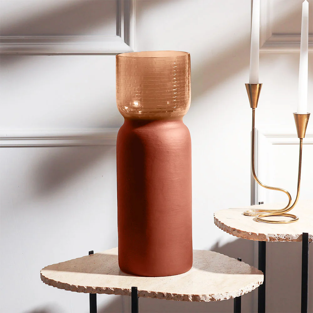 Estonia Dual-Toned Glass Vase XL - Terracotta - Image 2