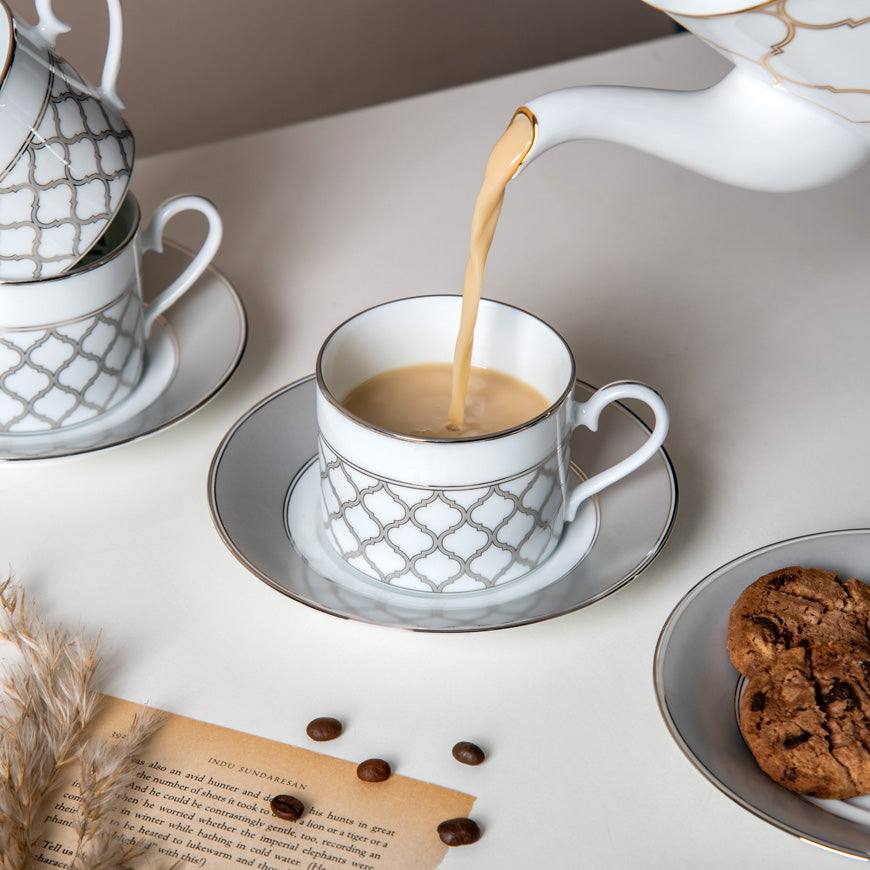 Eternal Palace 12-piece Porcelain Tea Set - Platinum - Image 3