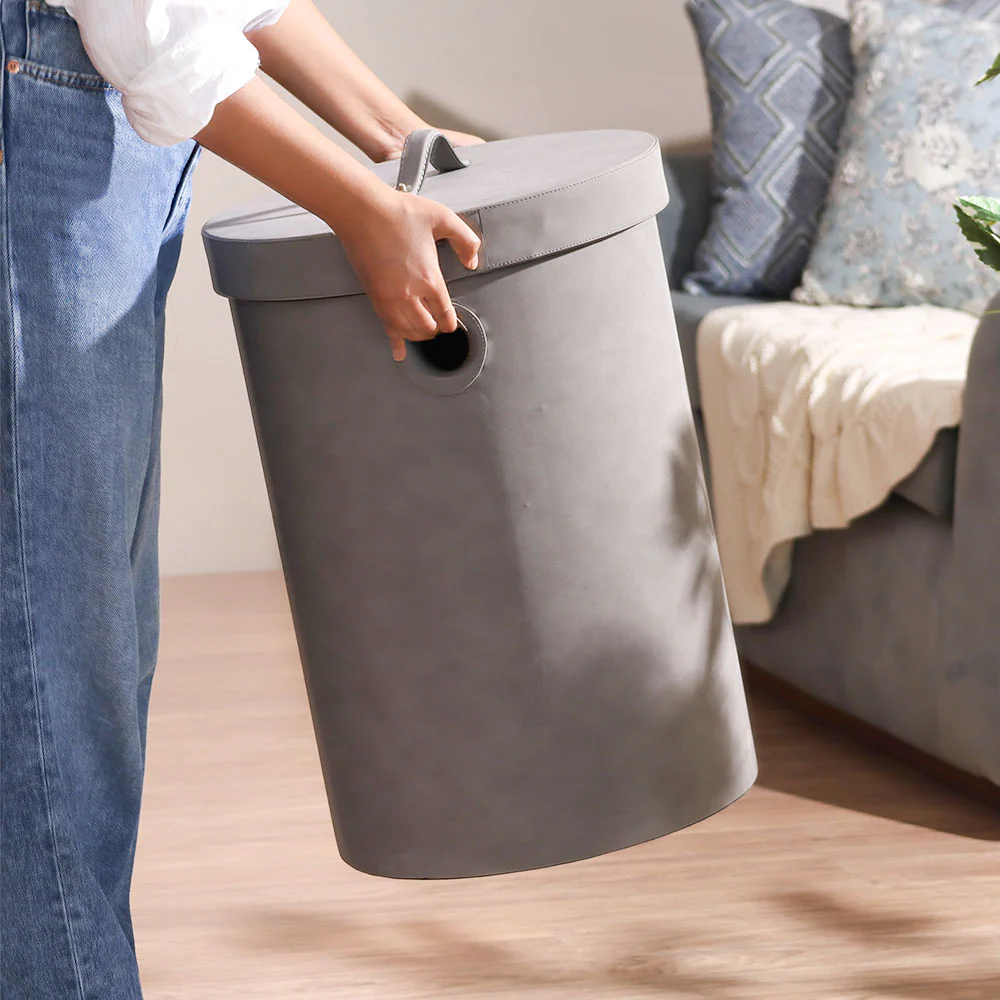 Ethel Round Laundry Bin with Lid - Grey - Image 3