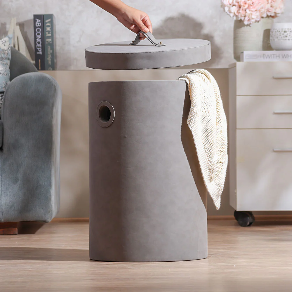 Ethel Round Laundry Bin with Lid - Grey - Image 4
