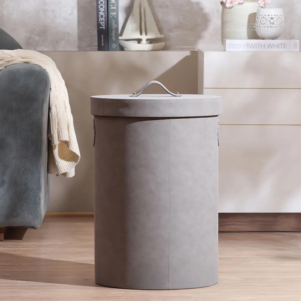 Ethel Round Laundry Bin with Lid - Grey - Image 5