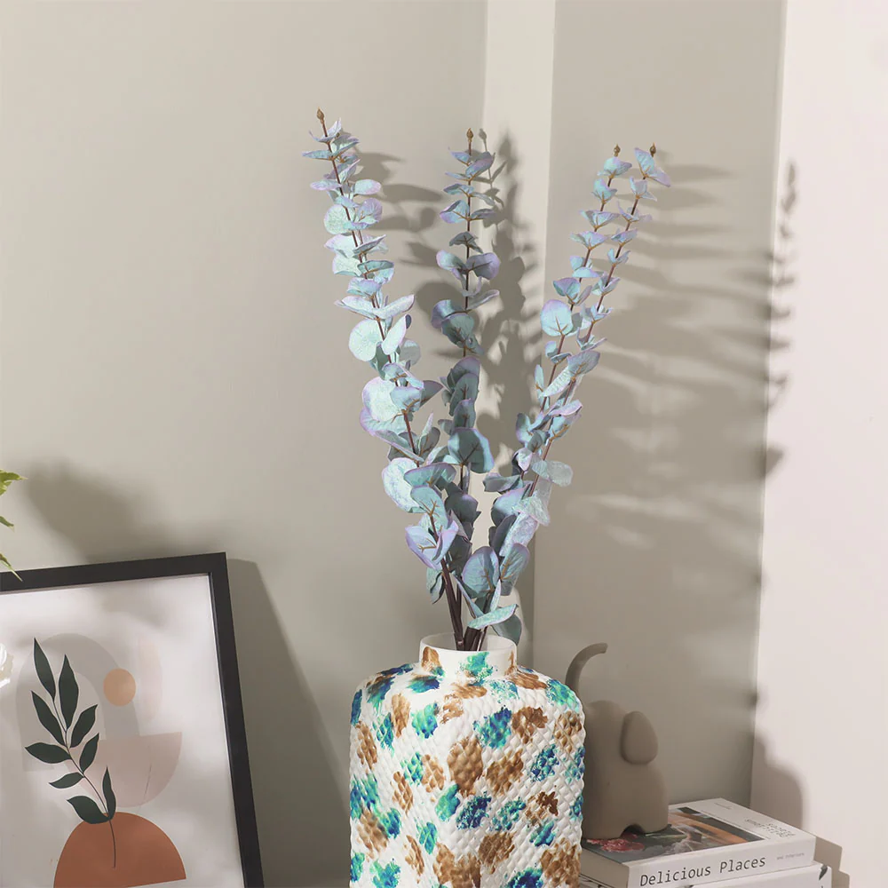Eucalyptus Leaves Faux Stem - Sky Blue - Image 3