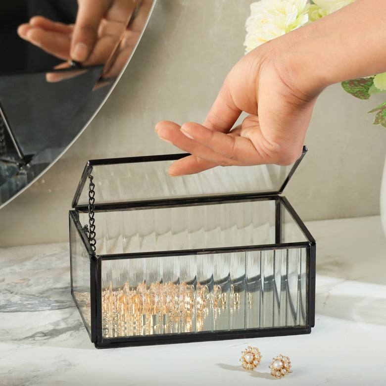 Eva Glass Jewellery Box Medium - Black
