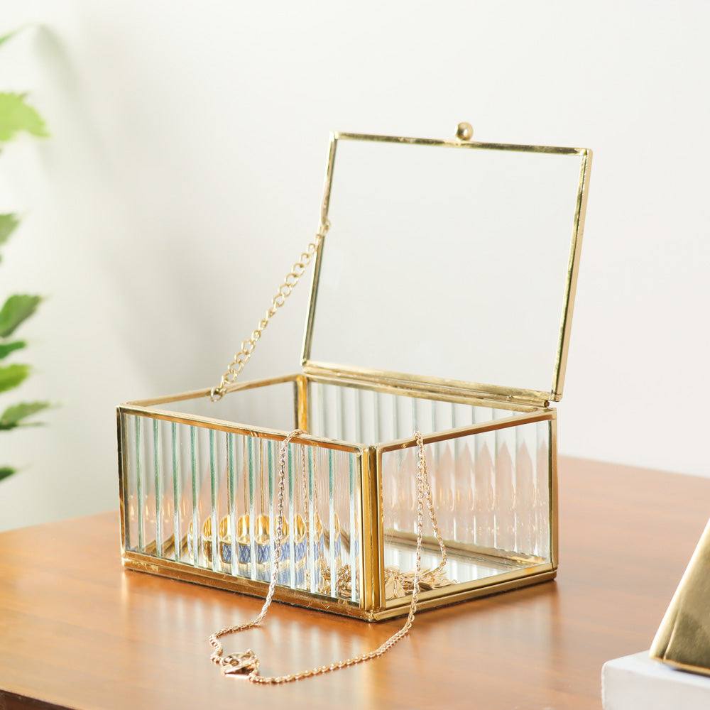 Eva Glass Jewellery Box Medium - Gold