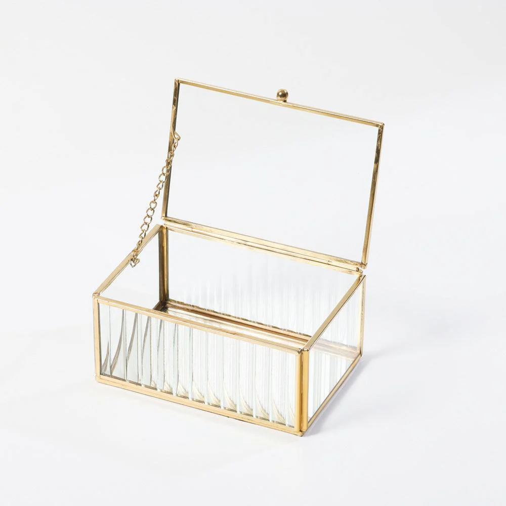 Eva Glass Jewellery Box Medium - Gold - Image 3