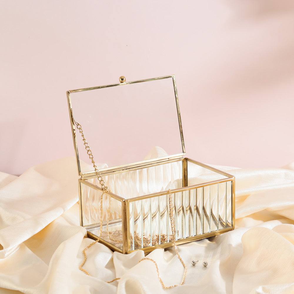 Eva Glass Jewellery Box Medium - Gold - Image 4