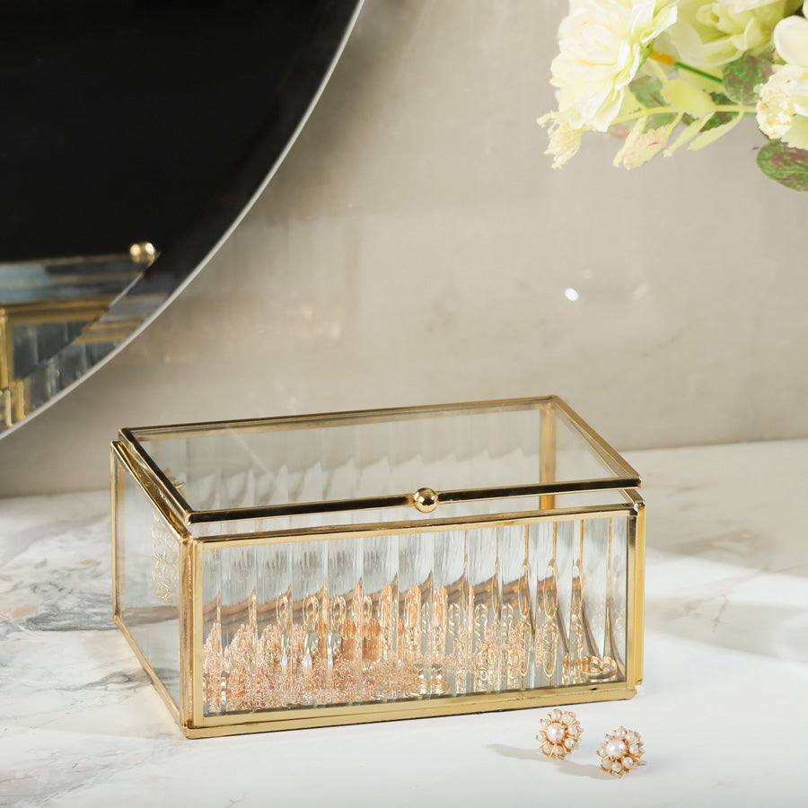Eva Glass Jewellery Box Medium - Gold - Image 5