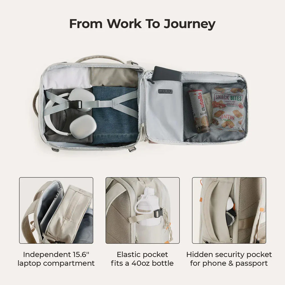 Faro Travel Backpack With Pouch - Off White - Image 4