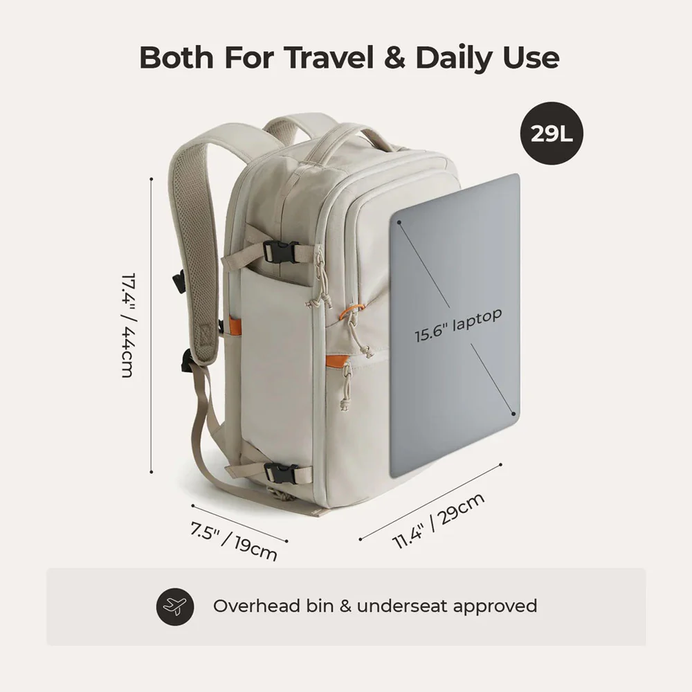 Faro Travel Backpack With Pouch - Off White - Image 5