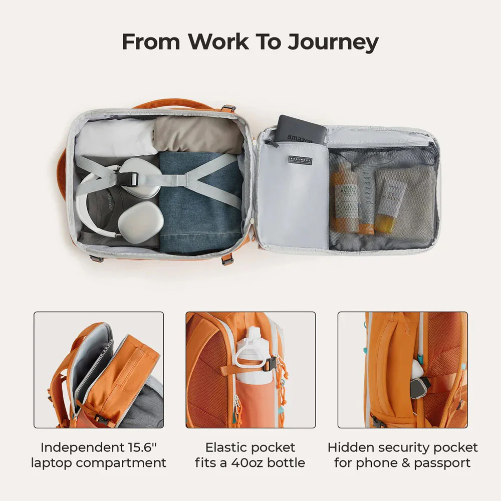 Faro Travel Backpack With Pouch - Rust Orange - Image 5