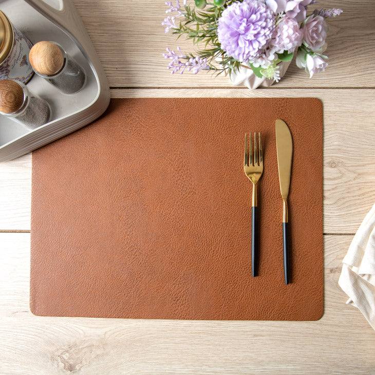 Faux Leather Rectangular Placemats, Set of 2 - Tan Brown - Image 2