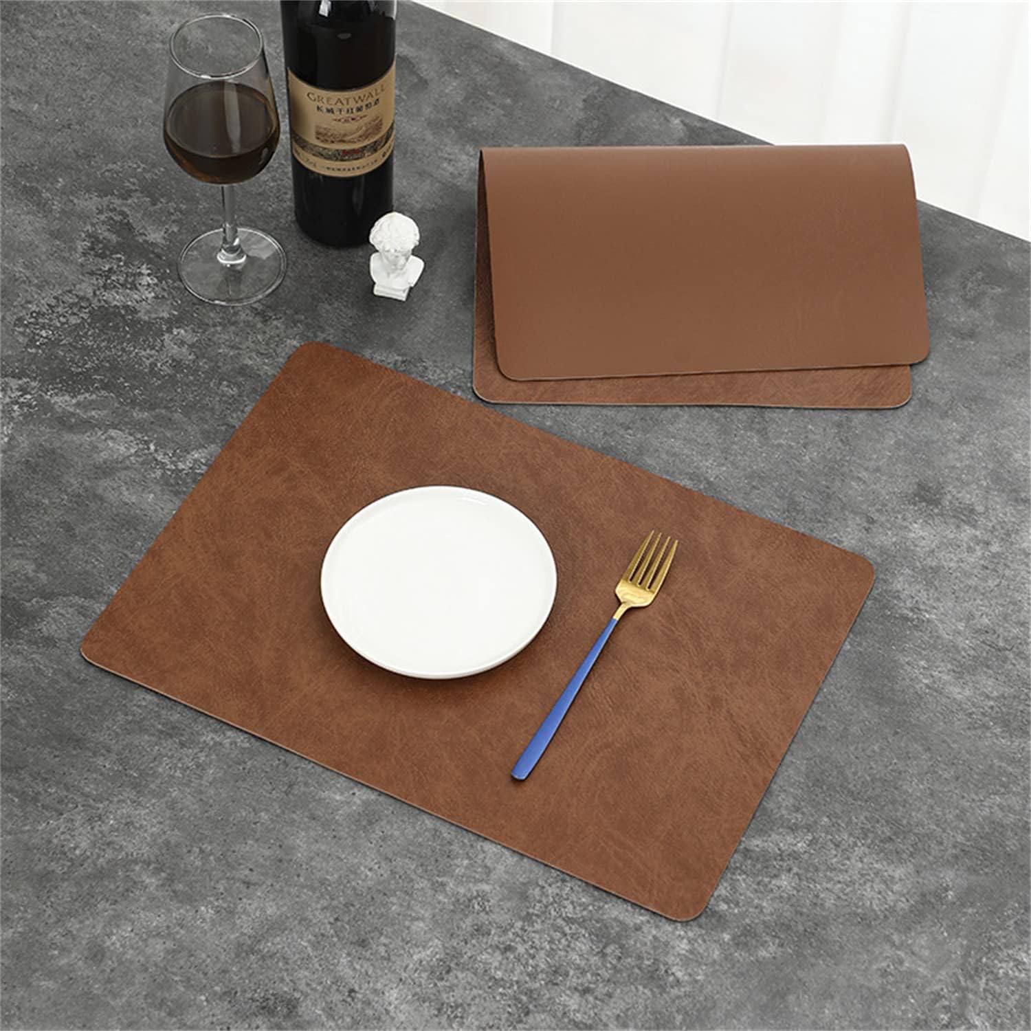 Faux Leather Rectangular Placemats, Set of 2 - Tan Brown - Image 5