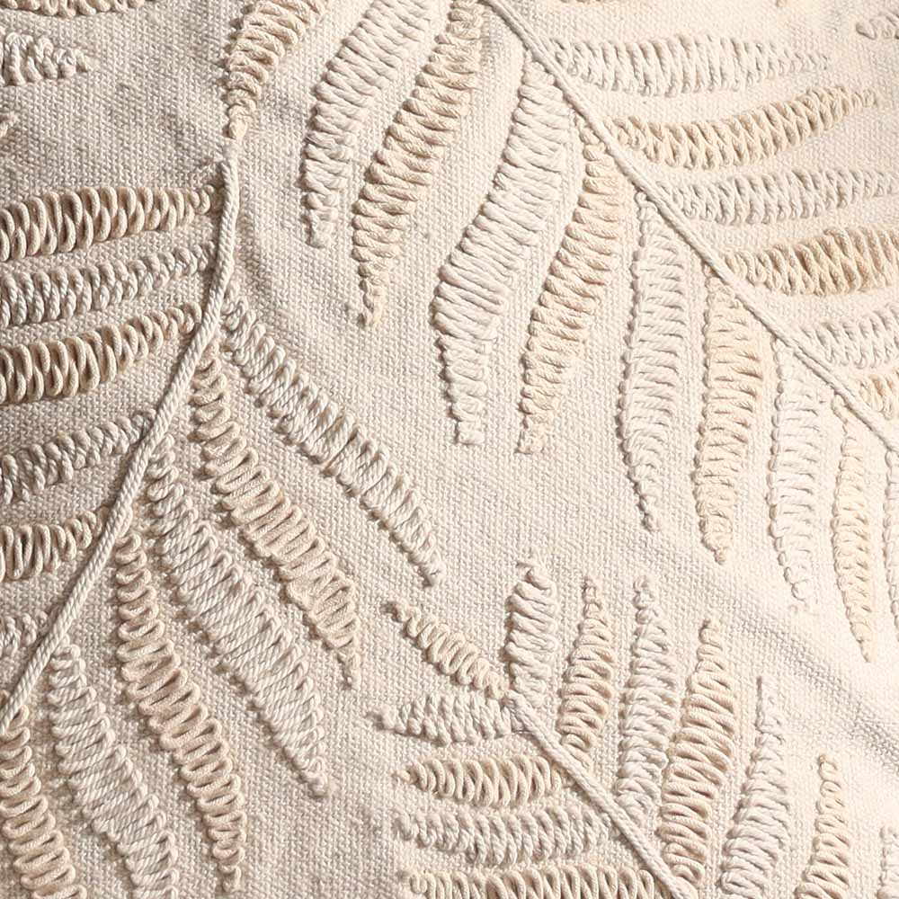 Fern Embroidered Cotton Cushion Cover 45x45cm - Beige - Image 7