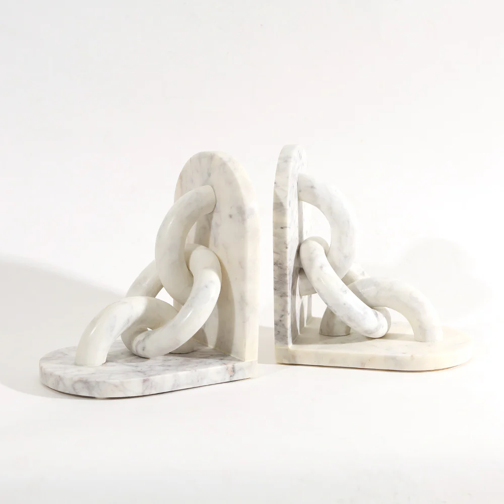 Fetters Marble Bookends, Set of 2 - White - Image 3