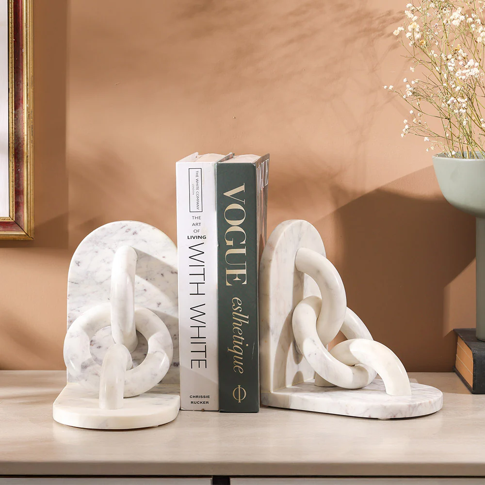 Fetters Marble Bookends, Set of 2 - White - Image 4