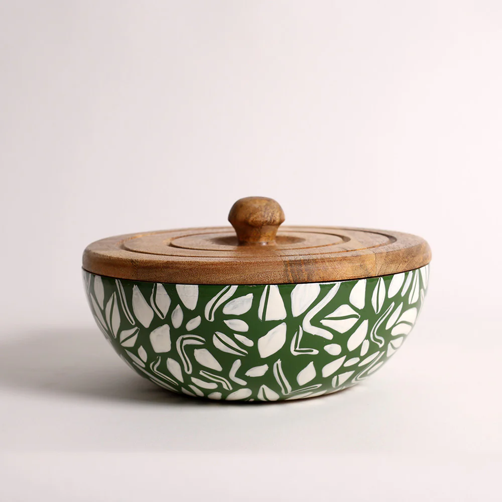 Fez Wooden Storage Bowl Large - Green White - Image 6