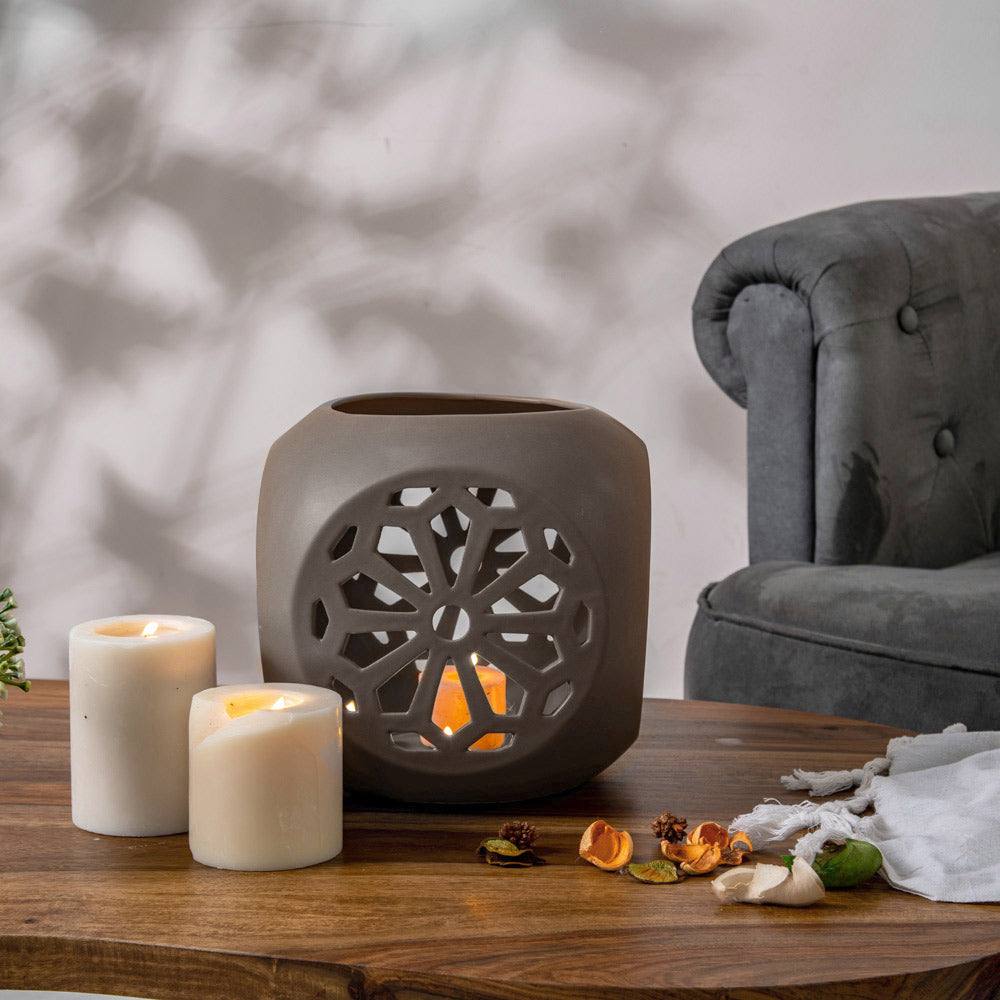 Fiore Ceramic Candle Holder Large - Grey - Image 5