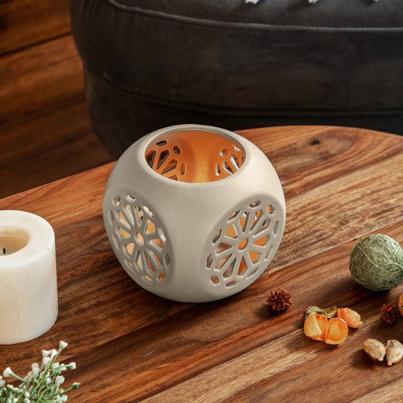 Fiore Ceramic Tealight Holder Medium - Beige - Image 2