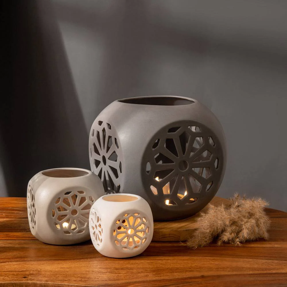 Fiore Ceramic Tealight Holder Medium - Beige - Image 5