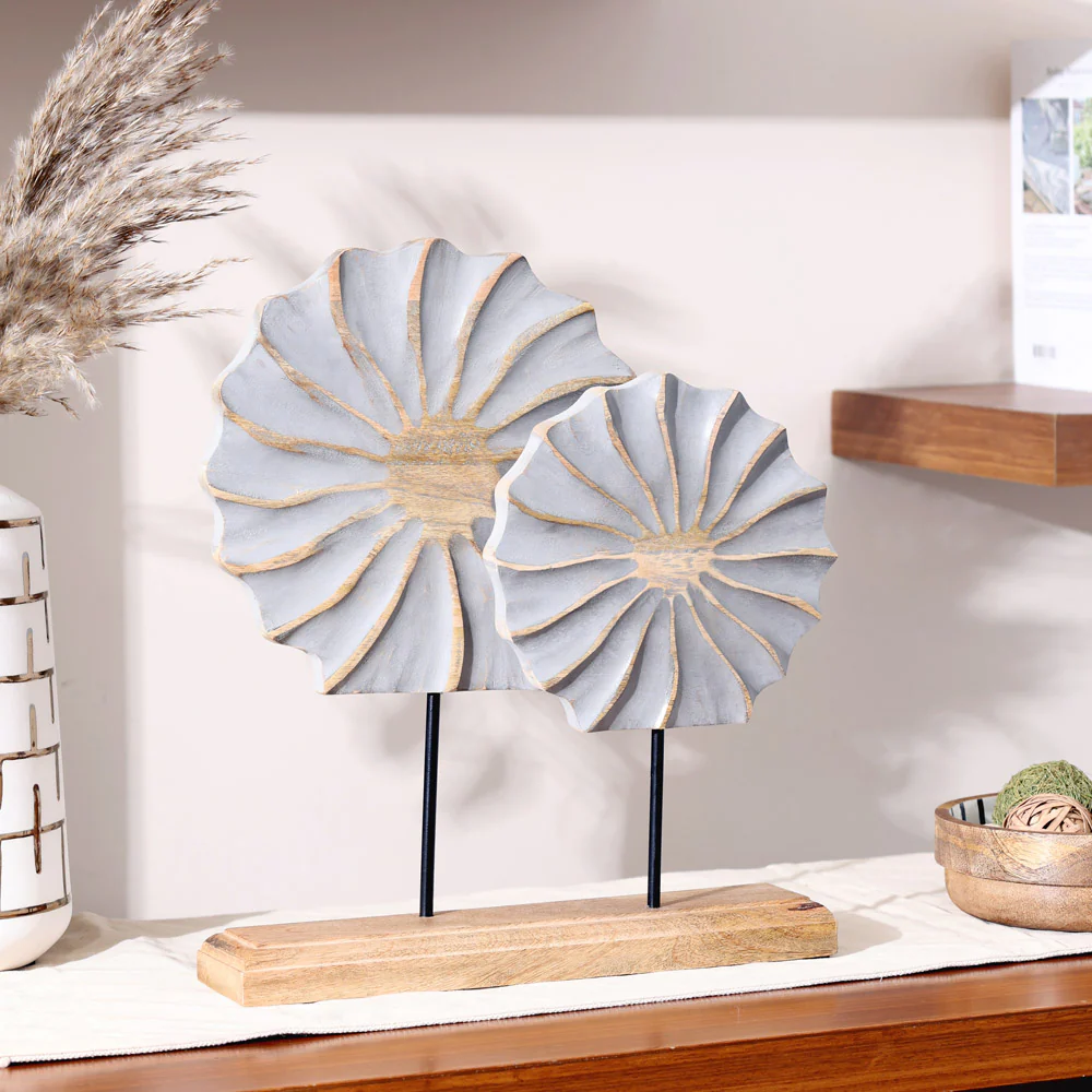 Flora Carved Wooden Sculpture - Natural Grey - Image 2
