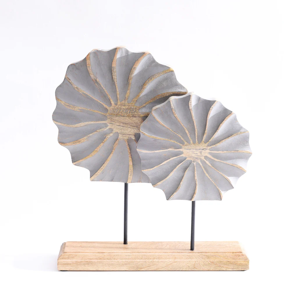 Flora Carved Wooden Sculpture - Natural Grey - Image 3
