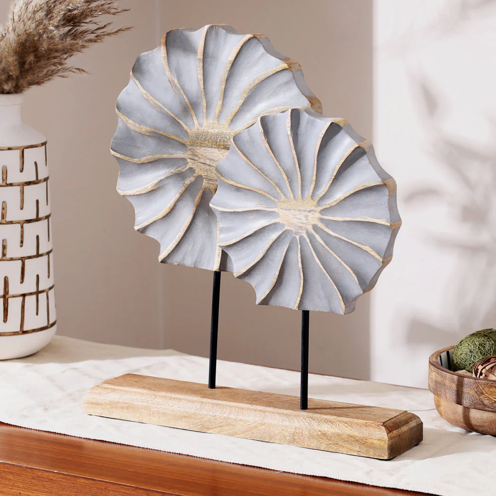 Flora Carved Wooden Sculpture - Natural Grey - Image 5