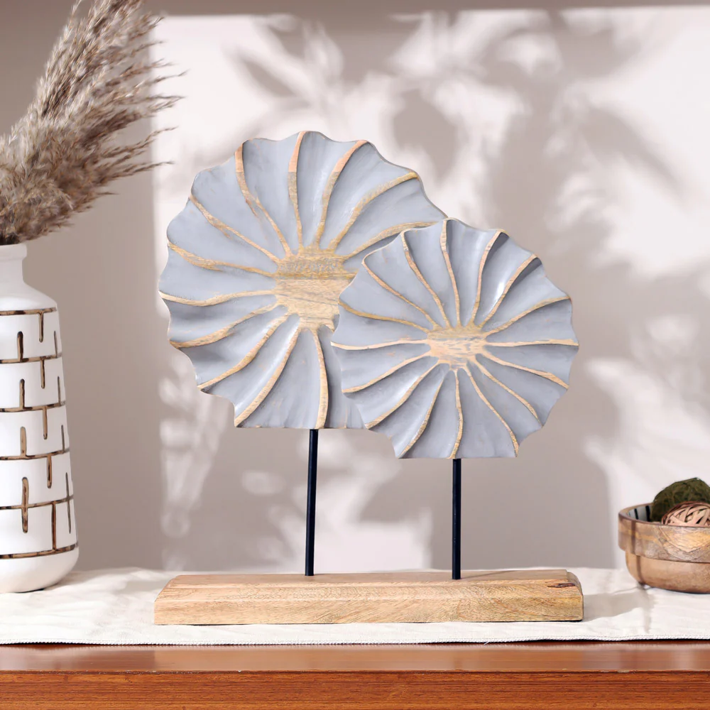 Flora Carved Wooden Sculpture - Natural Grey - Image 6