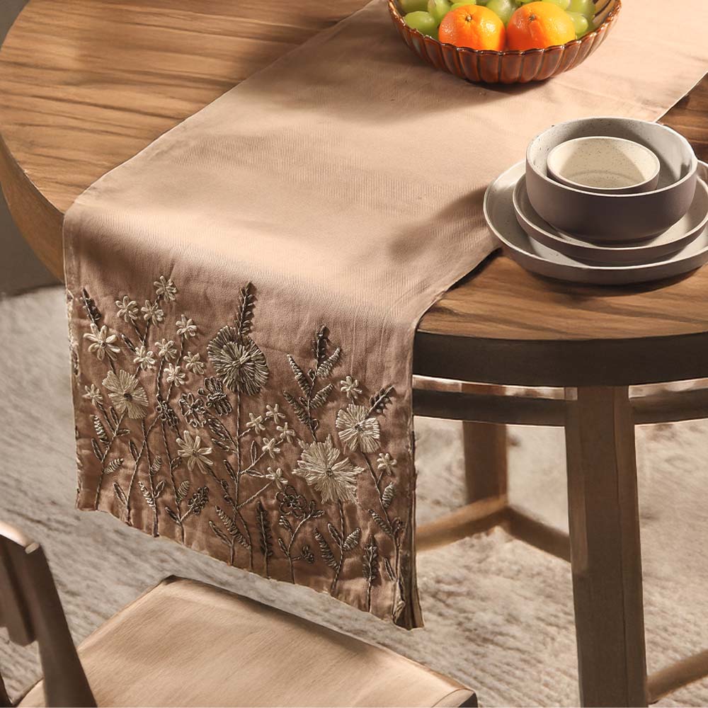Flora Embroidered Table Runner - Chestnut Brown - Image 2
