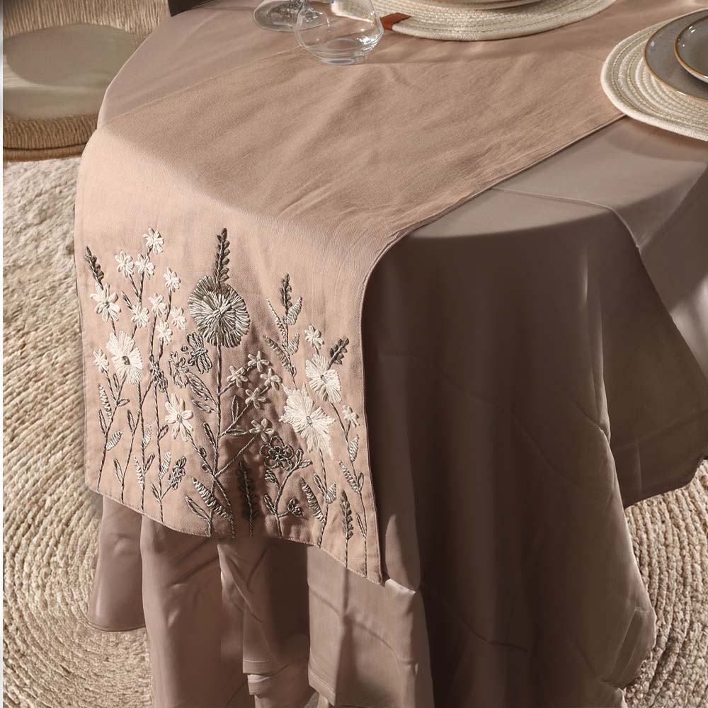 Flora Embroidered Table Runner - Chestnut Brown - Image 4