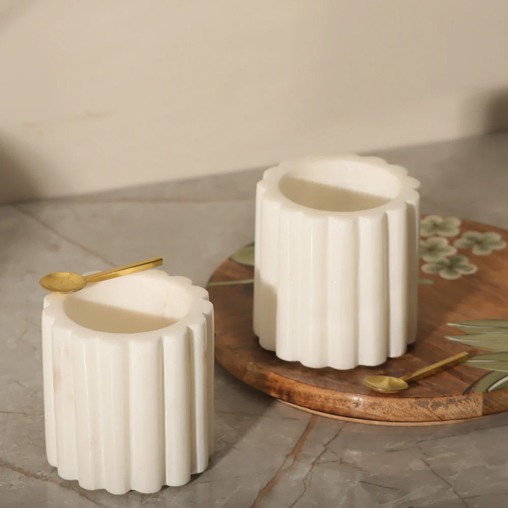 Fleur Marble Condiment Jars, Set of 2 - Ivory - Image 2