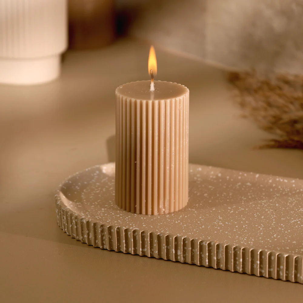 Fluted Column Candle Small - Taupe - Image 2