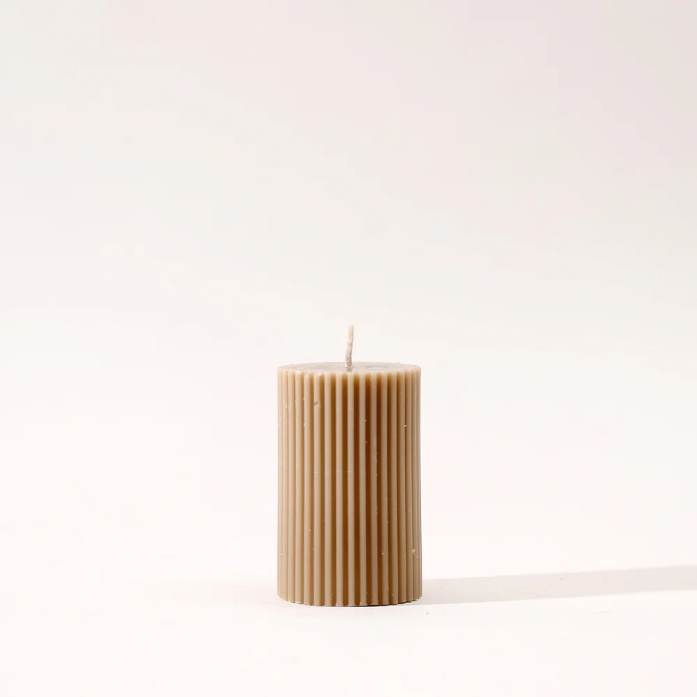 Fluted Column Candle Small - Taupe - Image 3