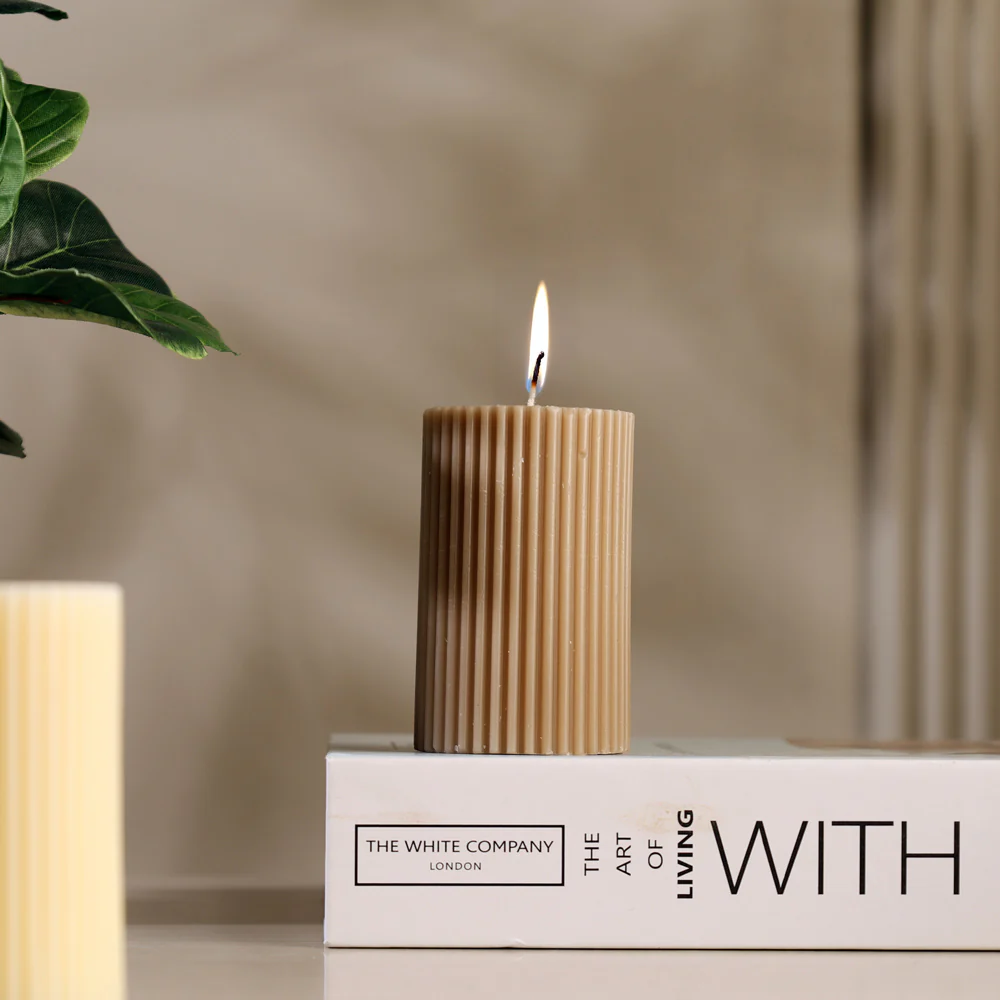 Fluted Column Candle Small - Taupe - Image 4