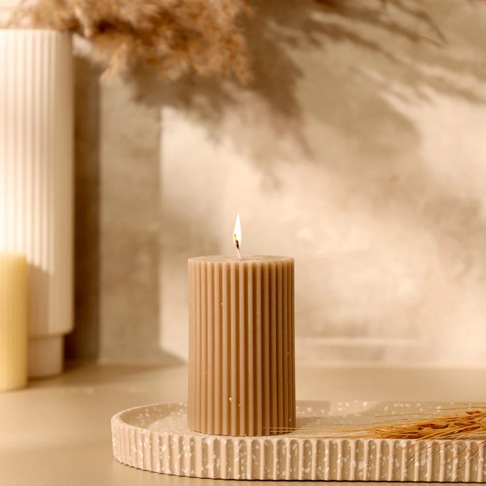 Fluted Column Candle Small - Taupe - Image 5