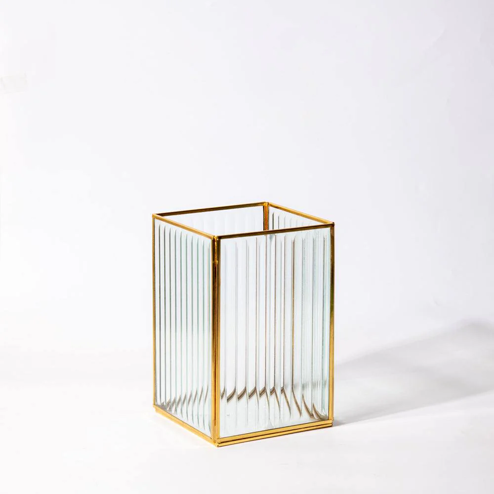 Fluted Glass Hurricane - Gold - Image 3