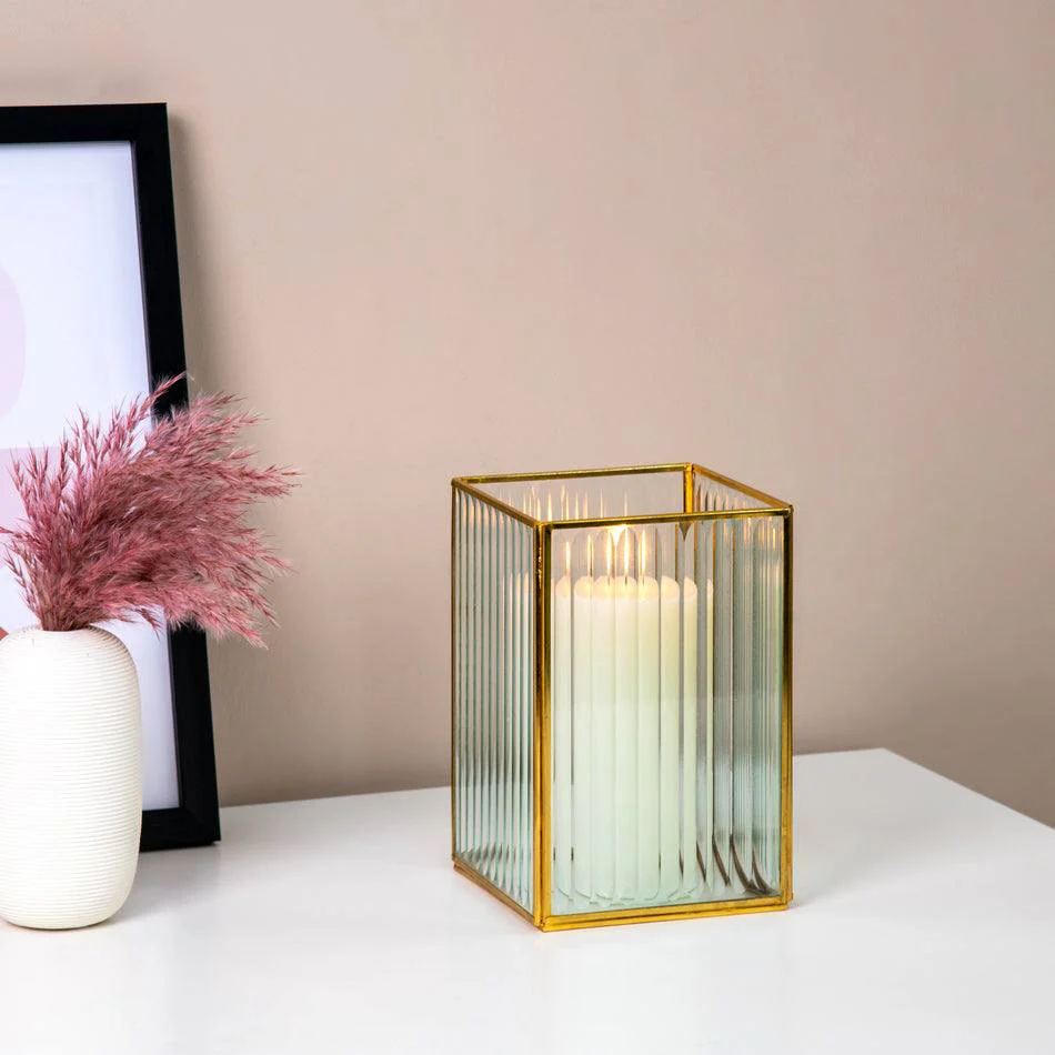 Fluted Glass Hurricane - Gold - Image 6