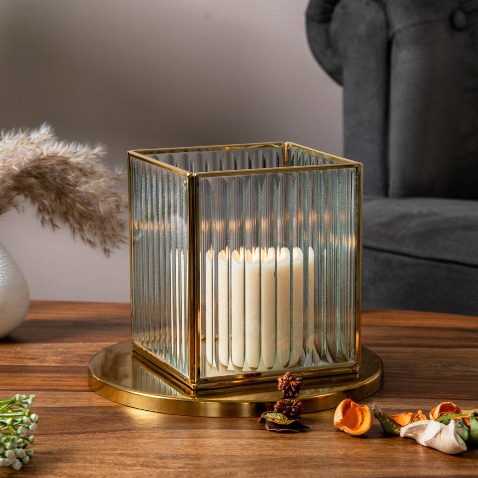 Fluted Glass Hurricane Small - Gold - Image 2